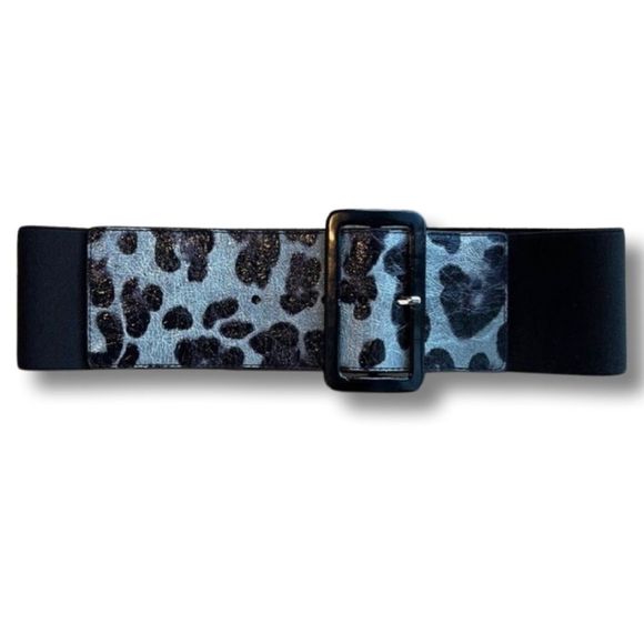 LODIA Black & Blue Animal Print Belt Size Small Medium - Picture 2 of 6